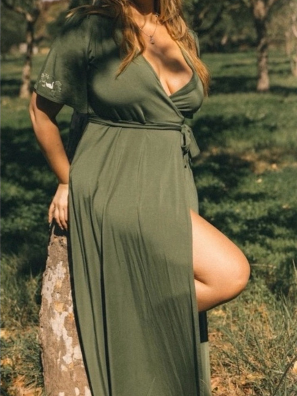 Purusha People Swans "Soul Messengers" Olive Wrap Maxi Dress